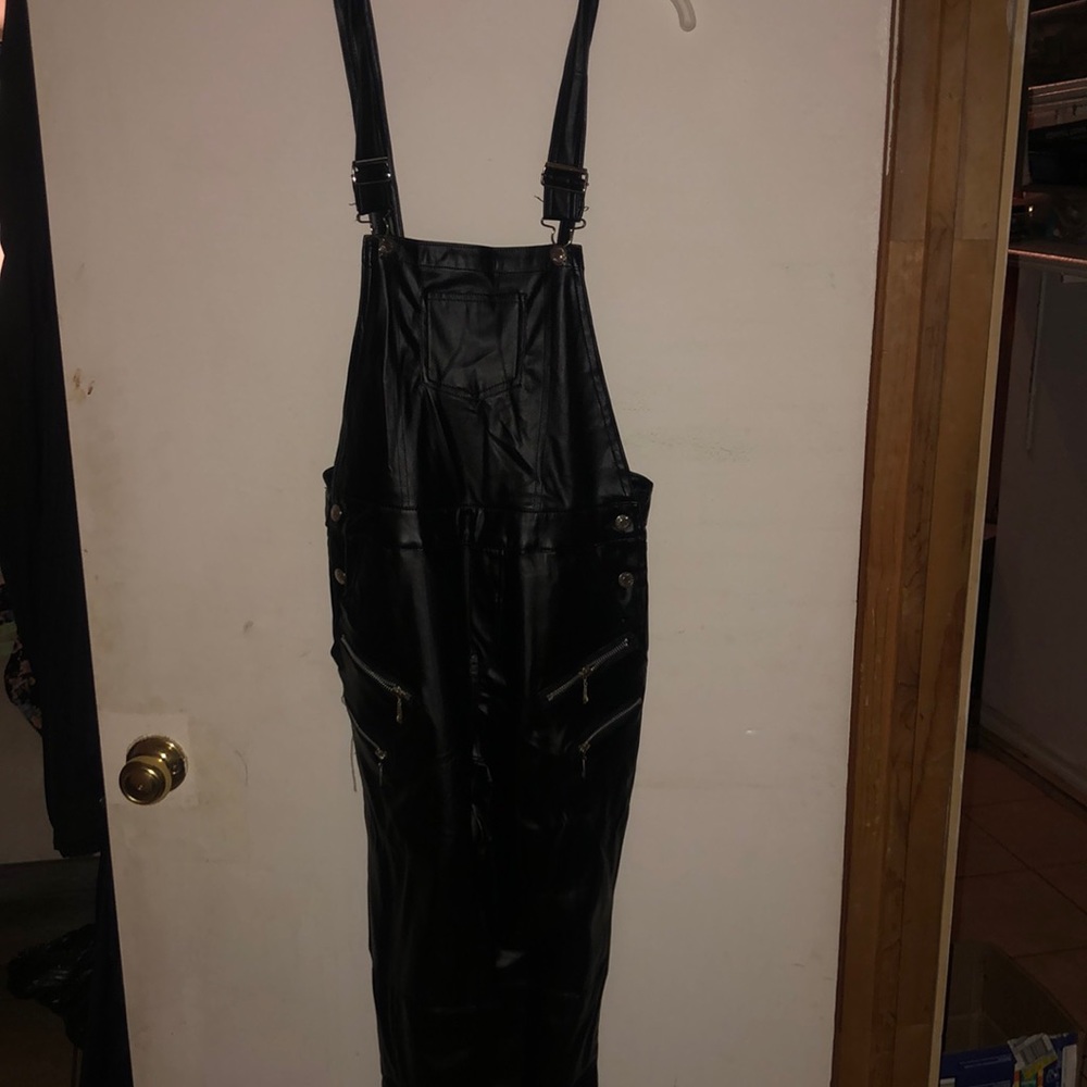 Black leather overalls
